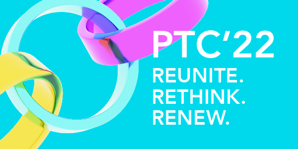 PTC'22 Logo Lockup Banner Alt Cyan 600x300px